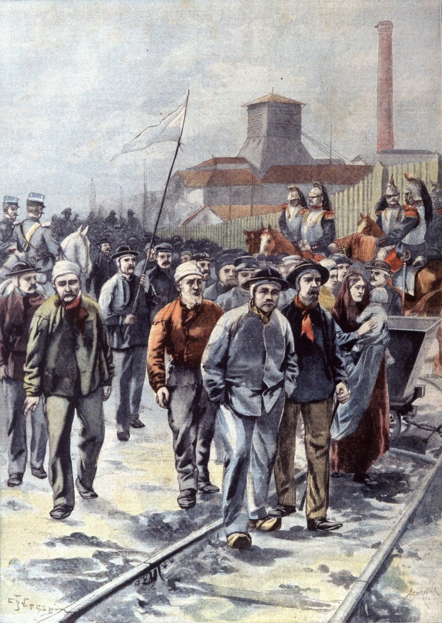 Mineurs en grève à Courrières, vers 1906 (illustration) - Unbekannter Künstler