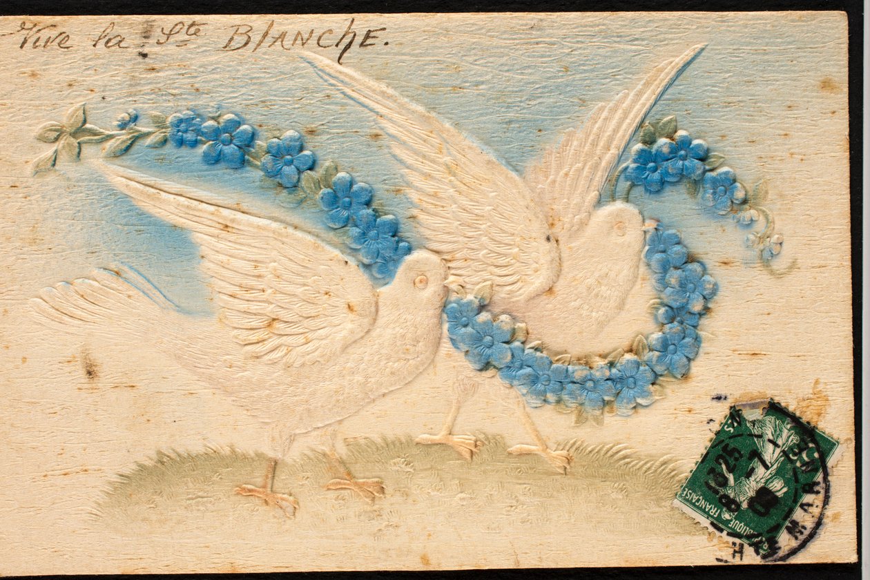 Vieille carte postale en tissu / Colombe - Unbekannt