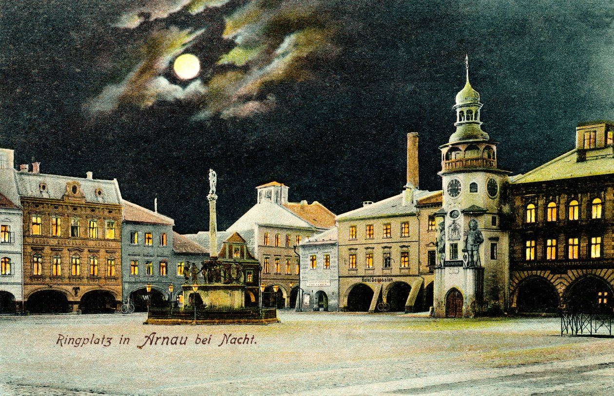 Place à Hostinné (allemand : Arnau) la nuit - Unbekannter Künstler