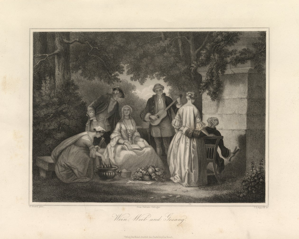 Vin, femmes et chanson, Trieste, c.1850 (gravure) - Unbekannter Künstler