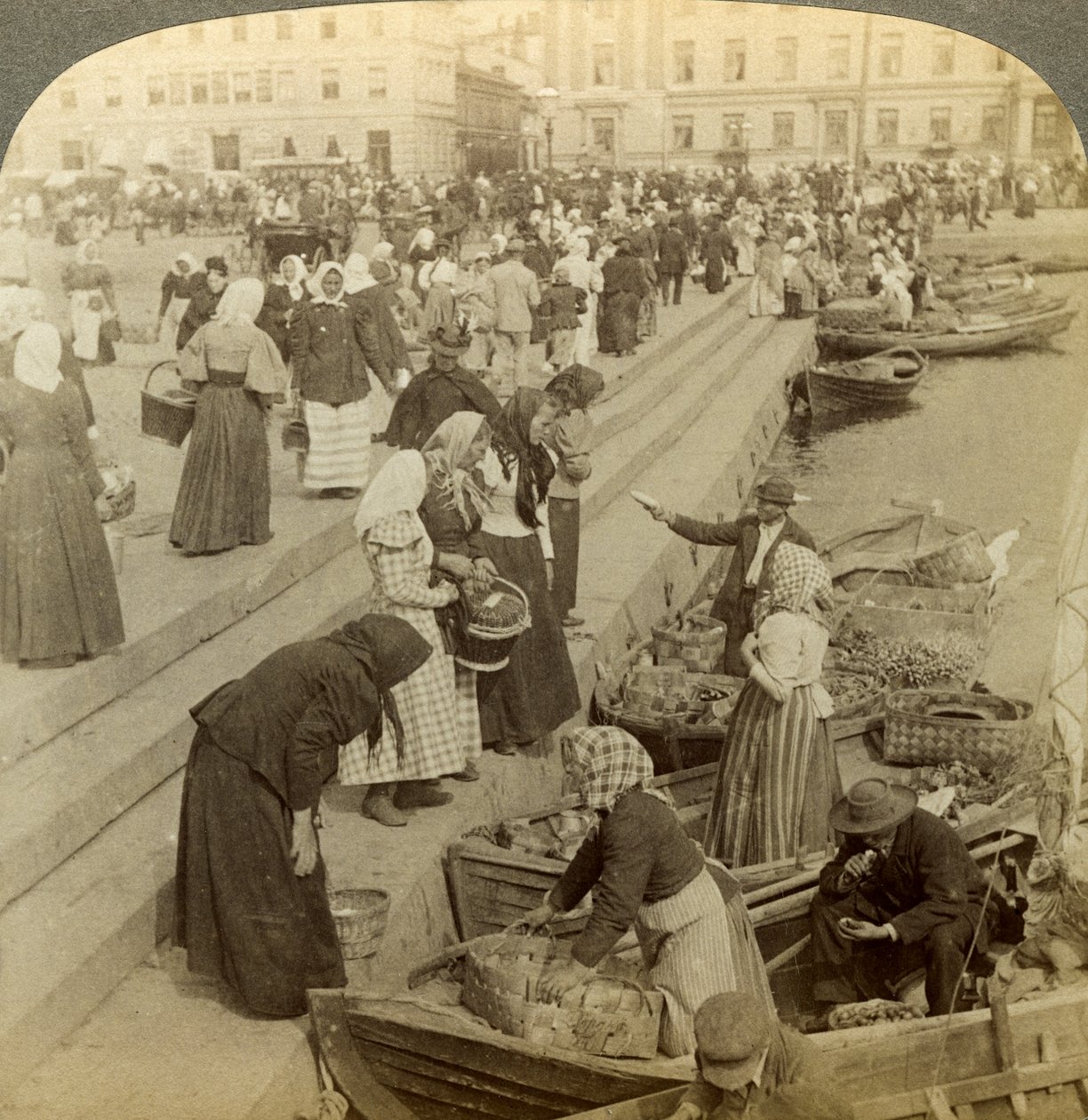 Bateaux de marché, Helsinki, Finlande - Underwood and Underwood