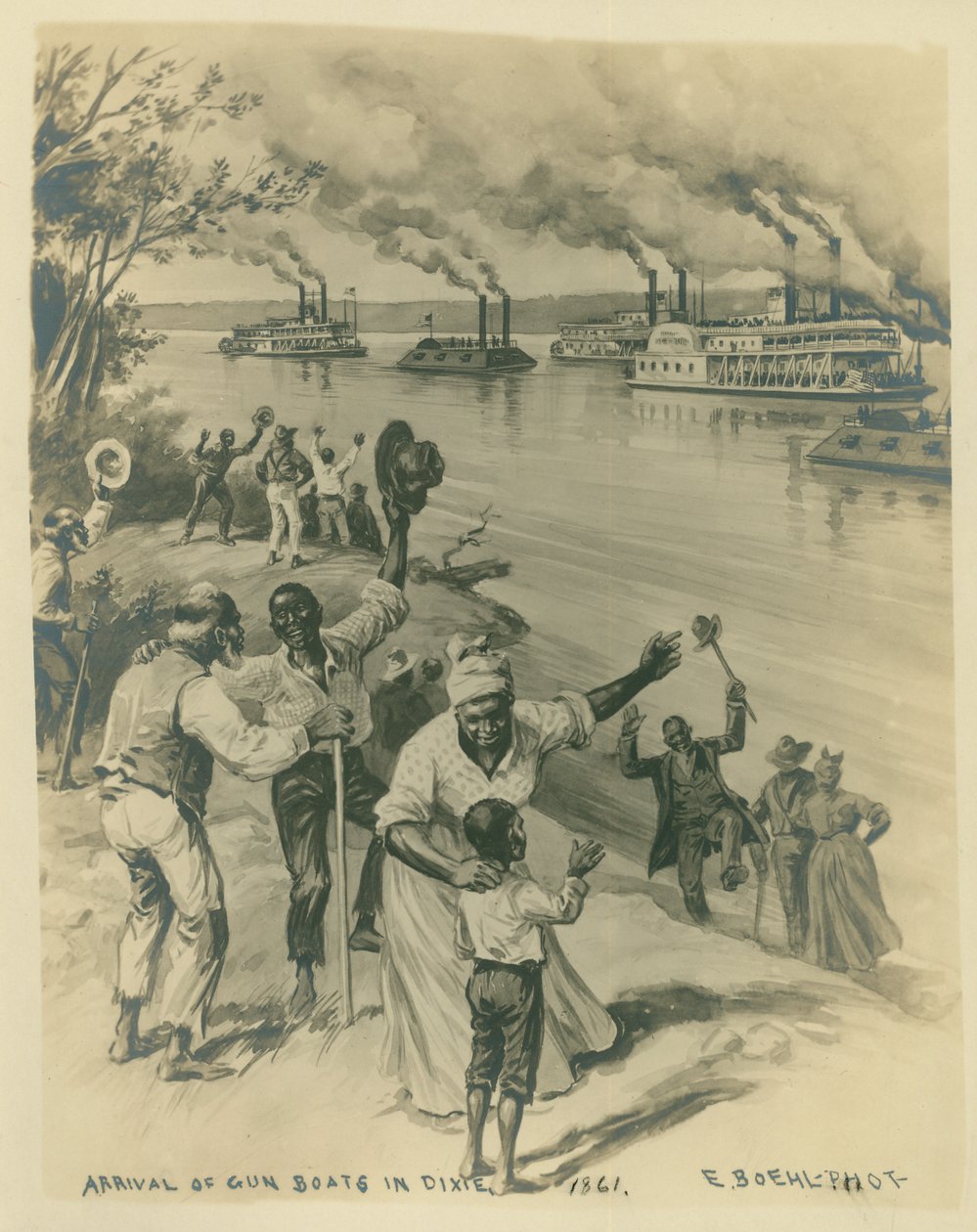 Image de personnes (principalement des Afro-Américains) célébrant sur le rivage d