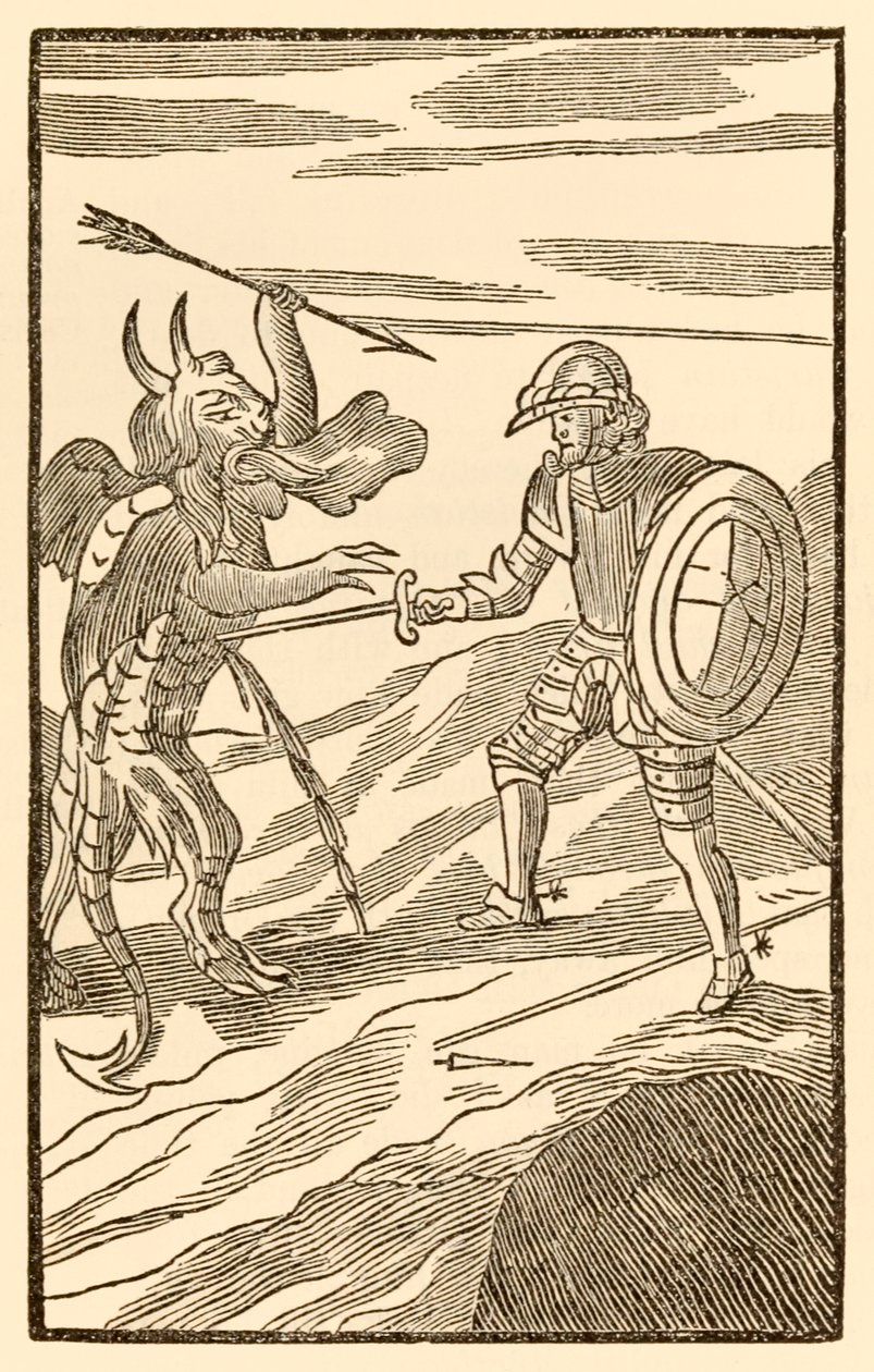 "Un match plus inégal est difficilement possible : Christian doit combattre un ange" de "Le Voyage du Pèlerin de ce monde à celui qui est à venir" de John Bunyan - Unknown