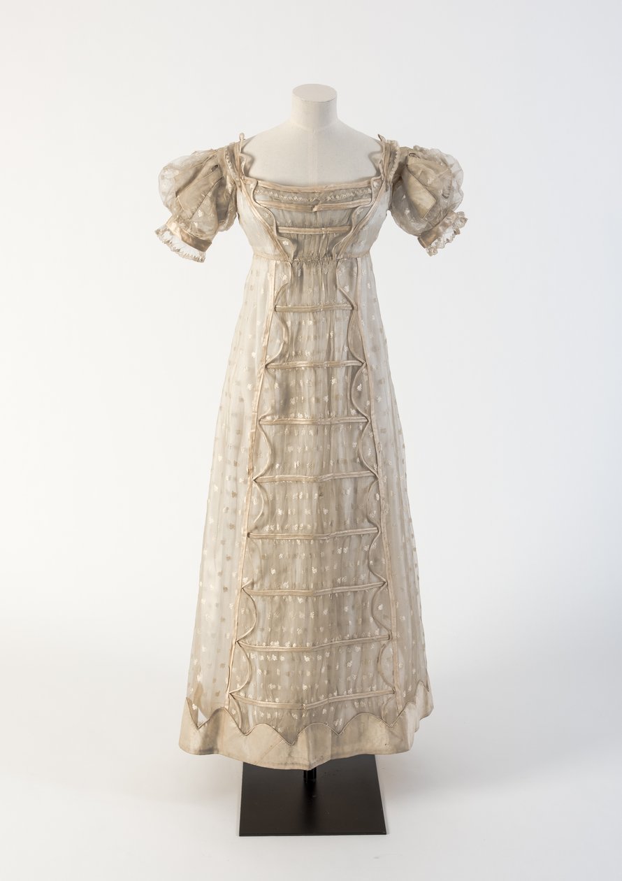 Robe en gaze de soie crème avec dentelle de Madras, 1817 - Unbekannt Unbekannt
