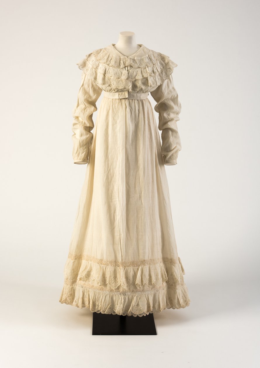 Robe en coton brodée ajourée blanche avec corsage style spencer, 1815 - Unbekannt Unbekannt