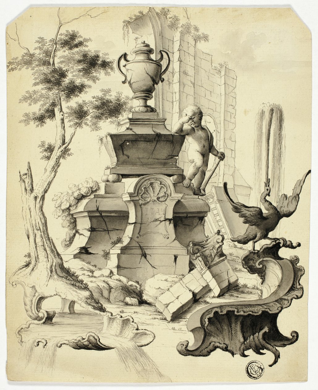Tombe rococo en ruines - Unknown