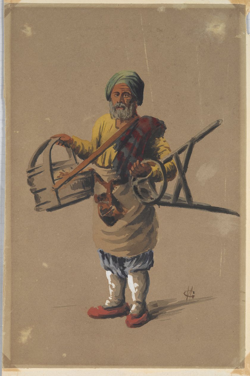 Homme russe (?) tenant un panier et un tabouret - Unknown