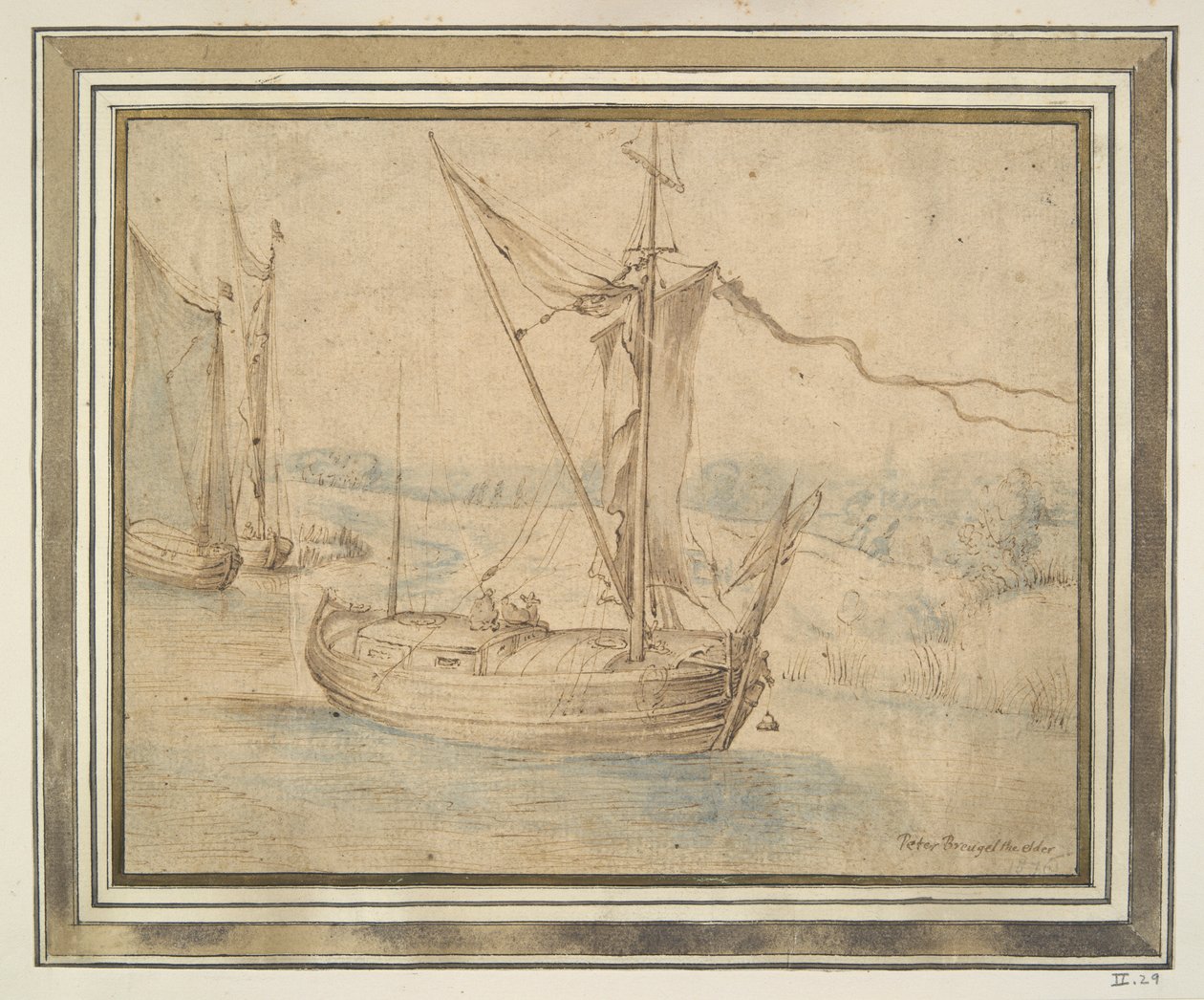 Trois bateaux dans un paysage vallonné - Unknown