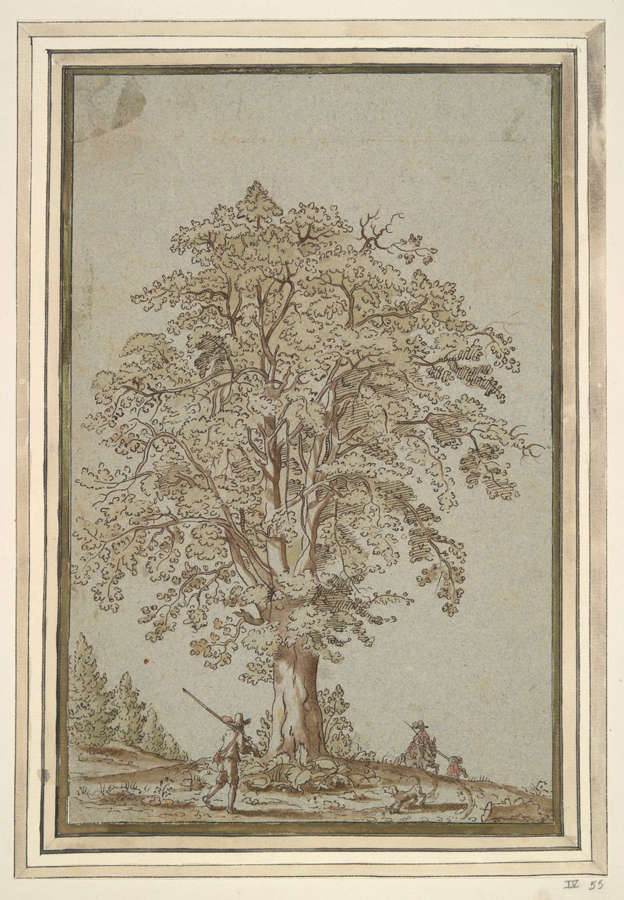 Arbres et trois chasseurs - Unknown