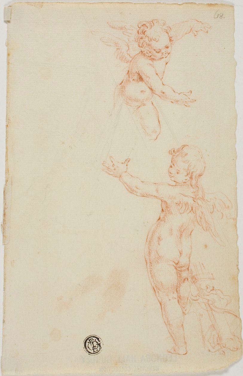 Deux putti ailés, un volant - Unknown