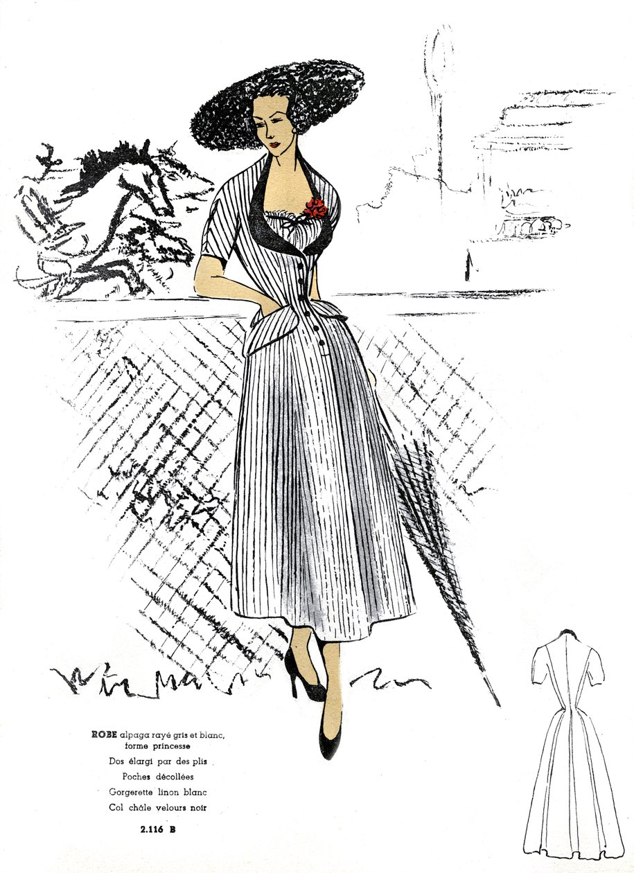 Mode française, robe rayée en alpaga. - Unknown artist