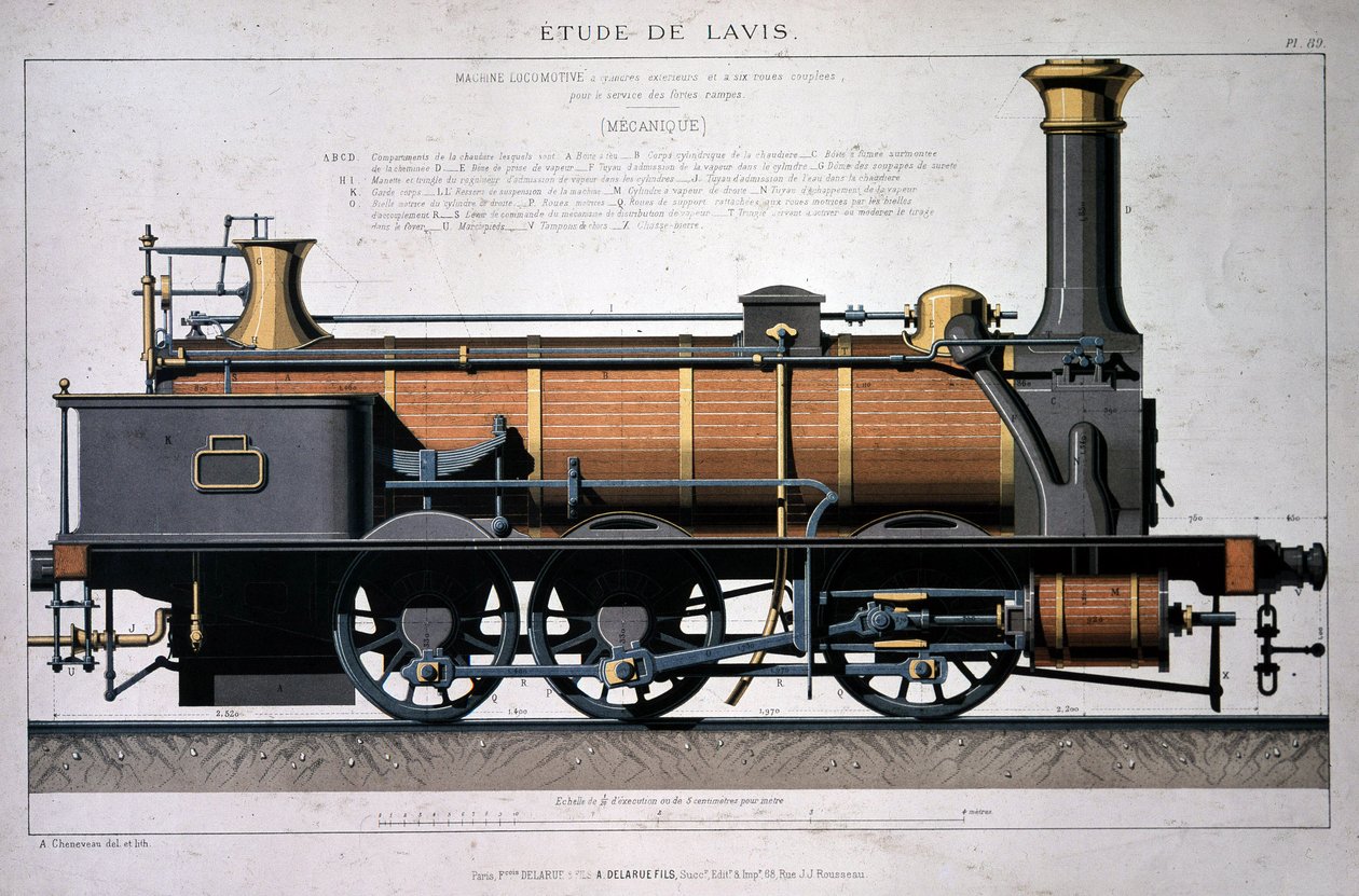 Locomotive à vapeur - dessin au lavis - Unknown artist