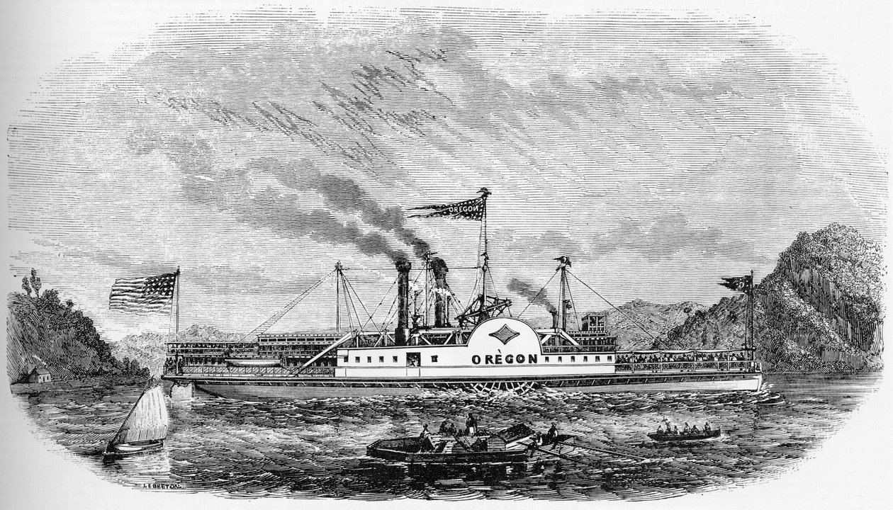 Histoire des Etats-Unis : Bateau à vapeur - Oregon (gravure) - Unknown artist