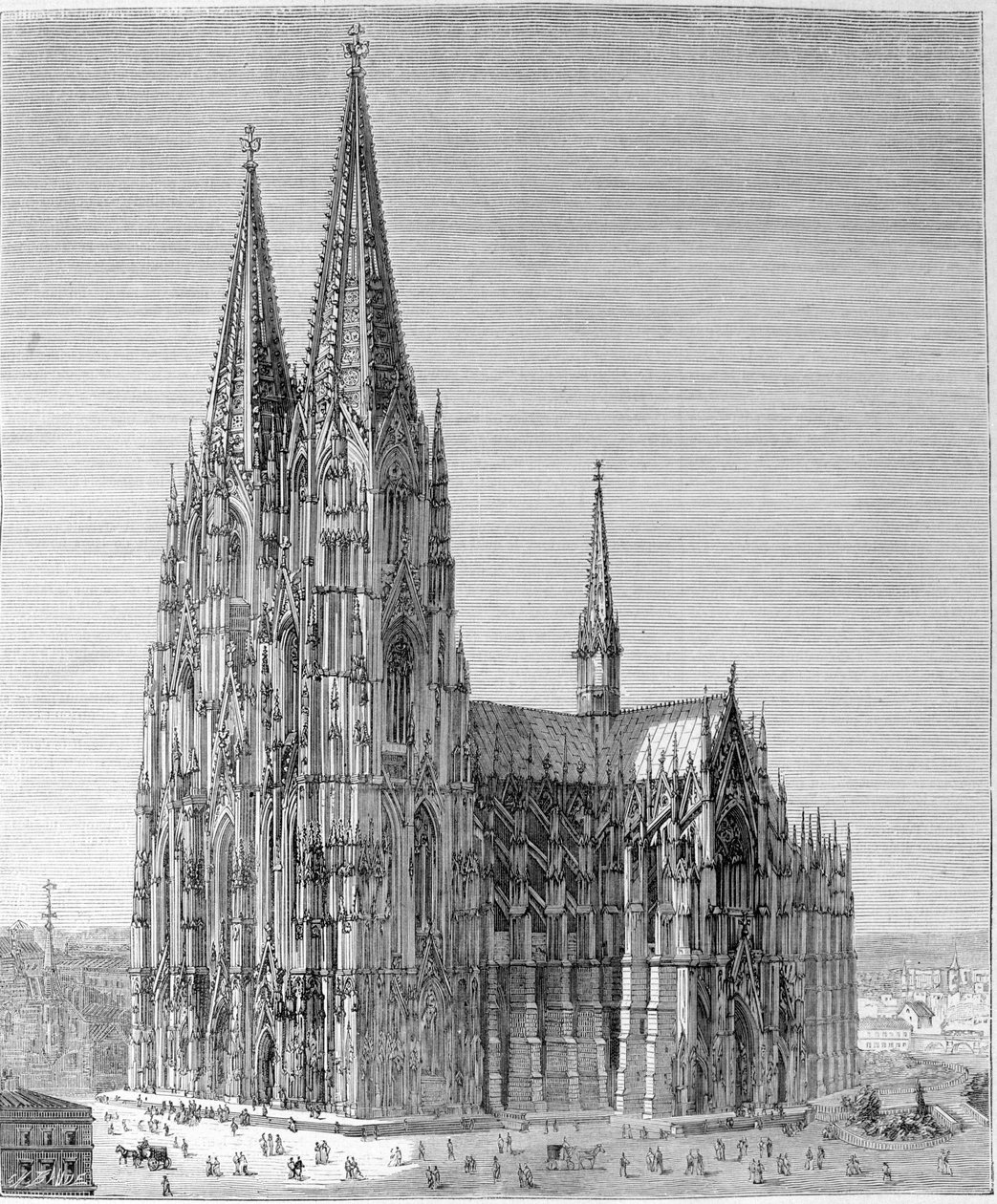 Vue de la cathédrale de Cologne. Gravure du 19ème siècle. - Unknown artist