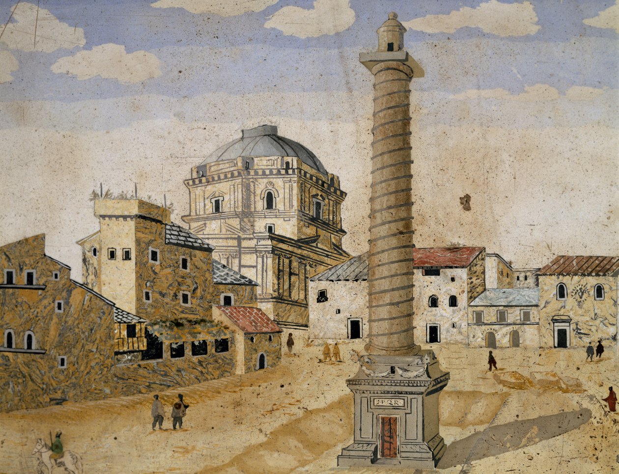 Vue de Rome avec la colonne de Trajan - Unknown artist