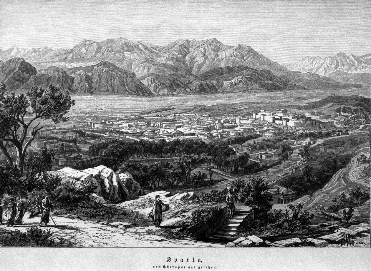 Vue de Sparte. Gravure du XIXe siècle. - Unknown artist