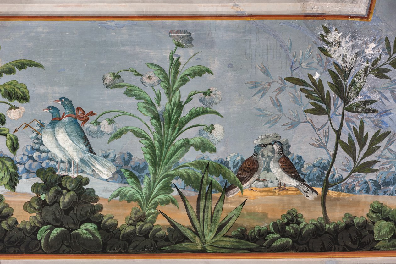 Pigeons et fleurs (détail) - Unknown artist