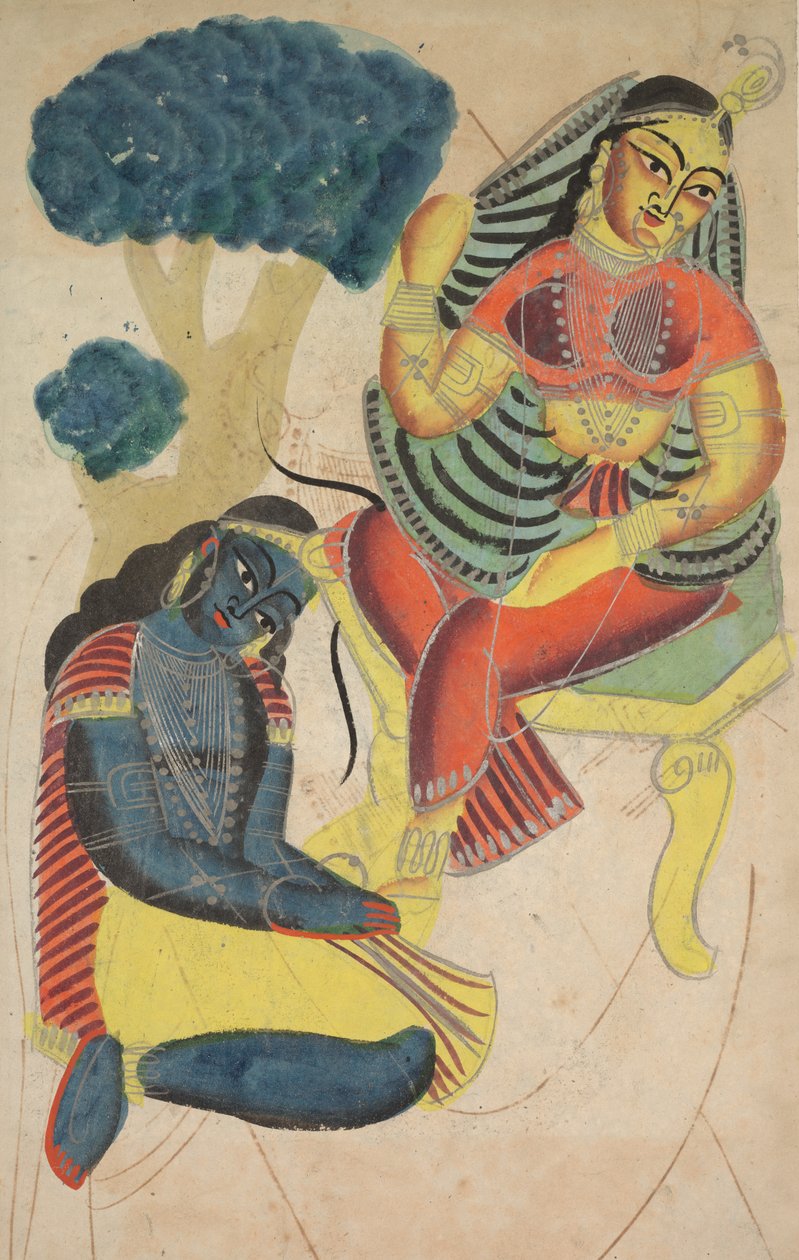 Krishna caressant les pieds de Radha (verso) - Unknown artist