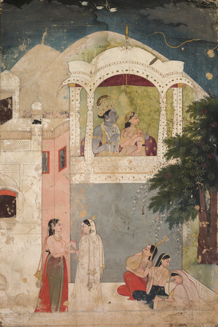 Radha et Krishna assis sur un balcon - Unknown artist