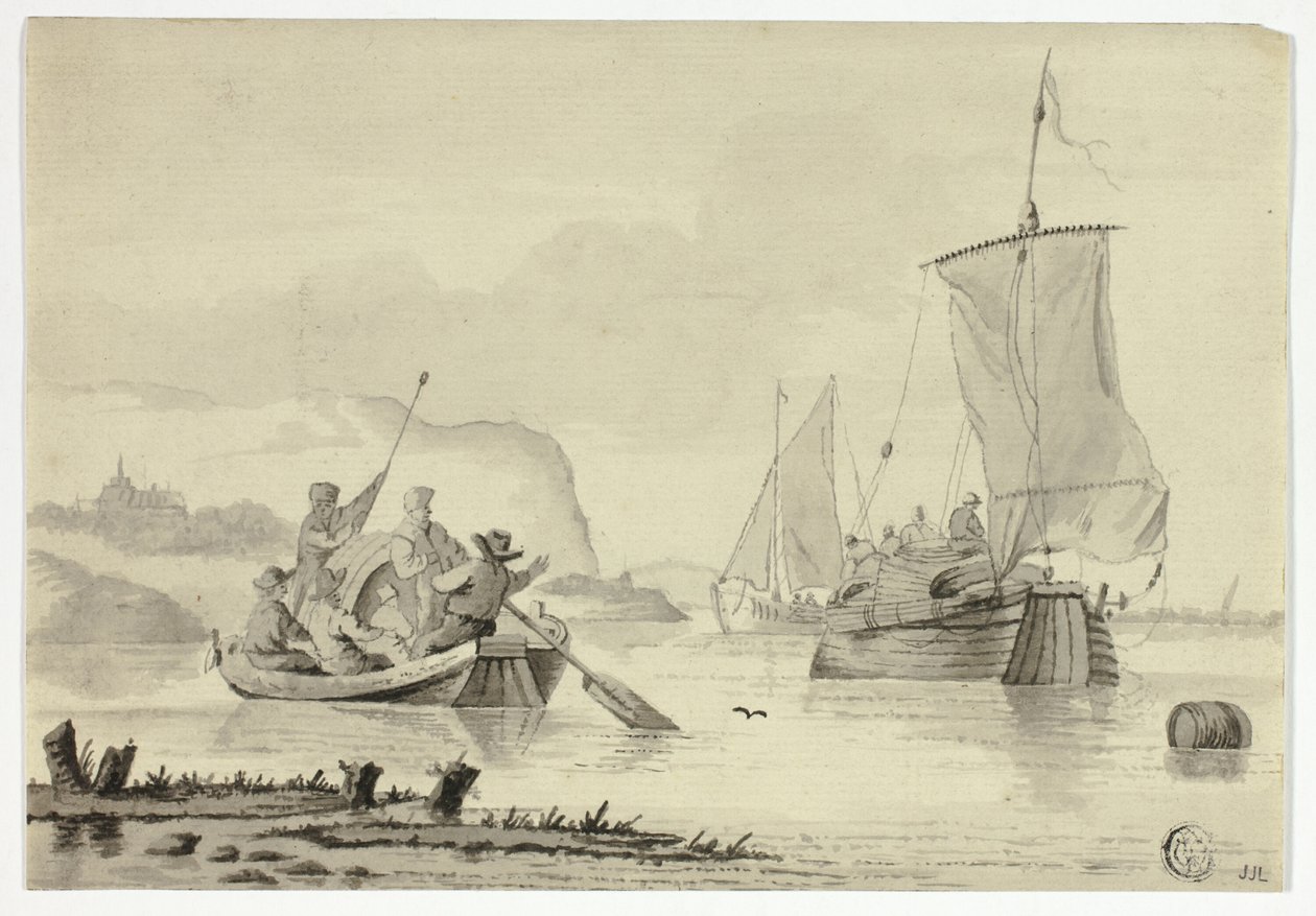 Scène de rivière avec bateaux - Unknown artist