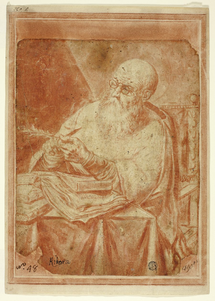 Saint aiguisant une plume - Unknown artist