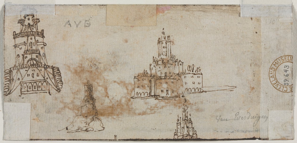 Croquis de châteaux (verso) - Unknown artist