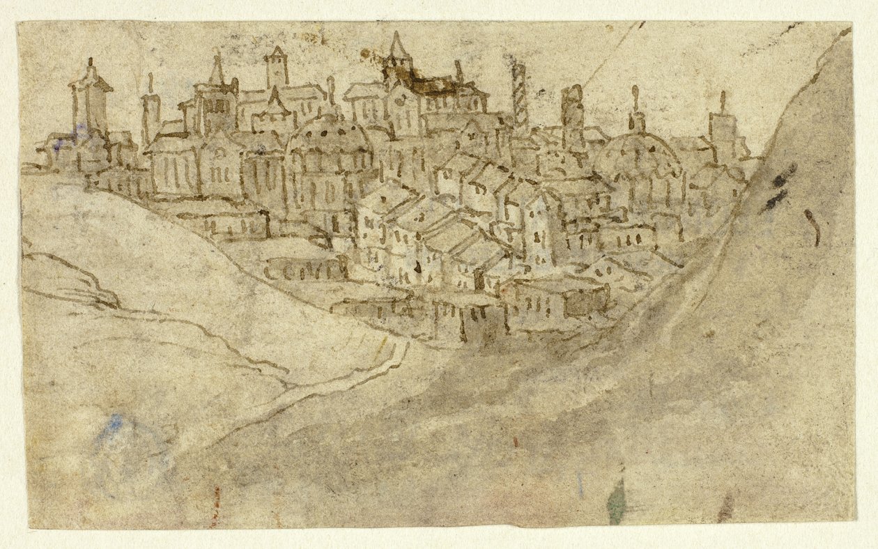 Vue de la ville sur la colline - Unknown artist