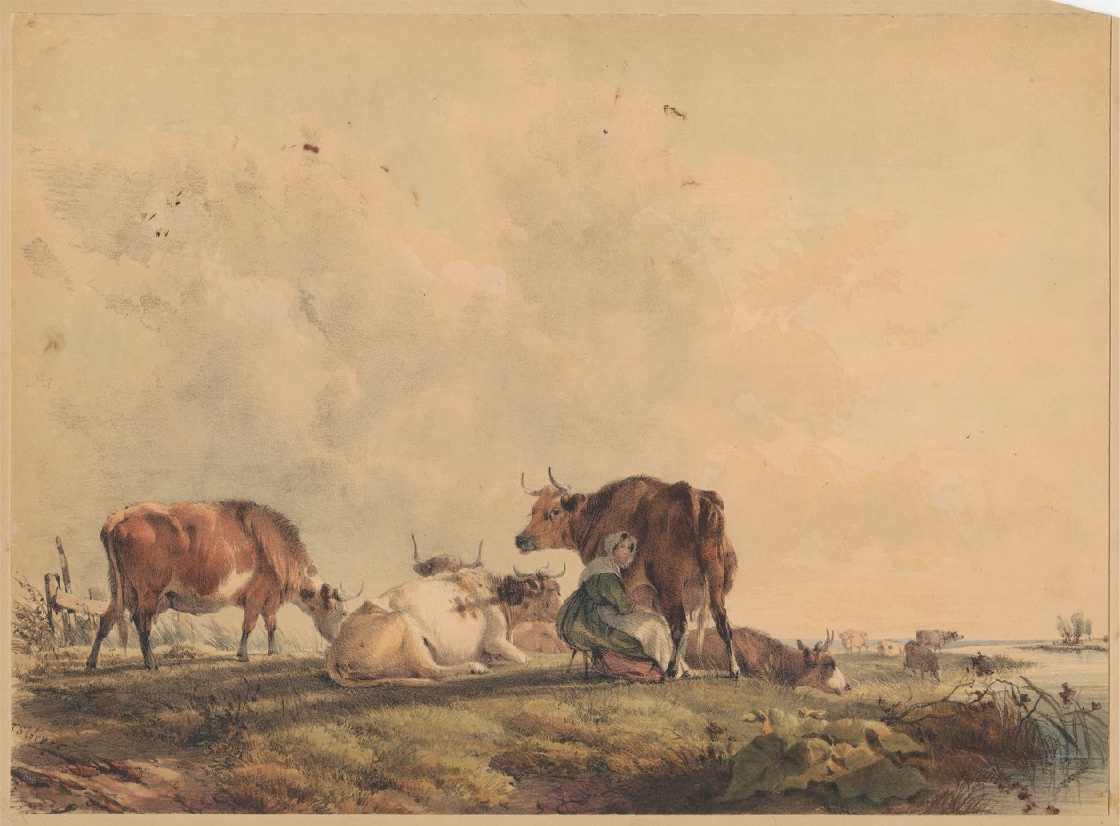 Femme trayant une vache - Unknown artist