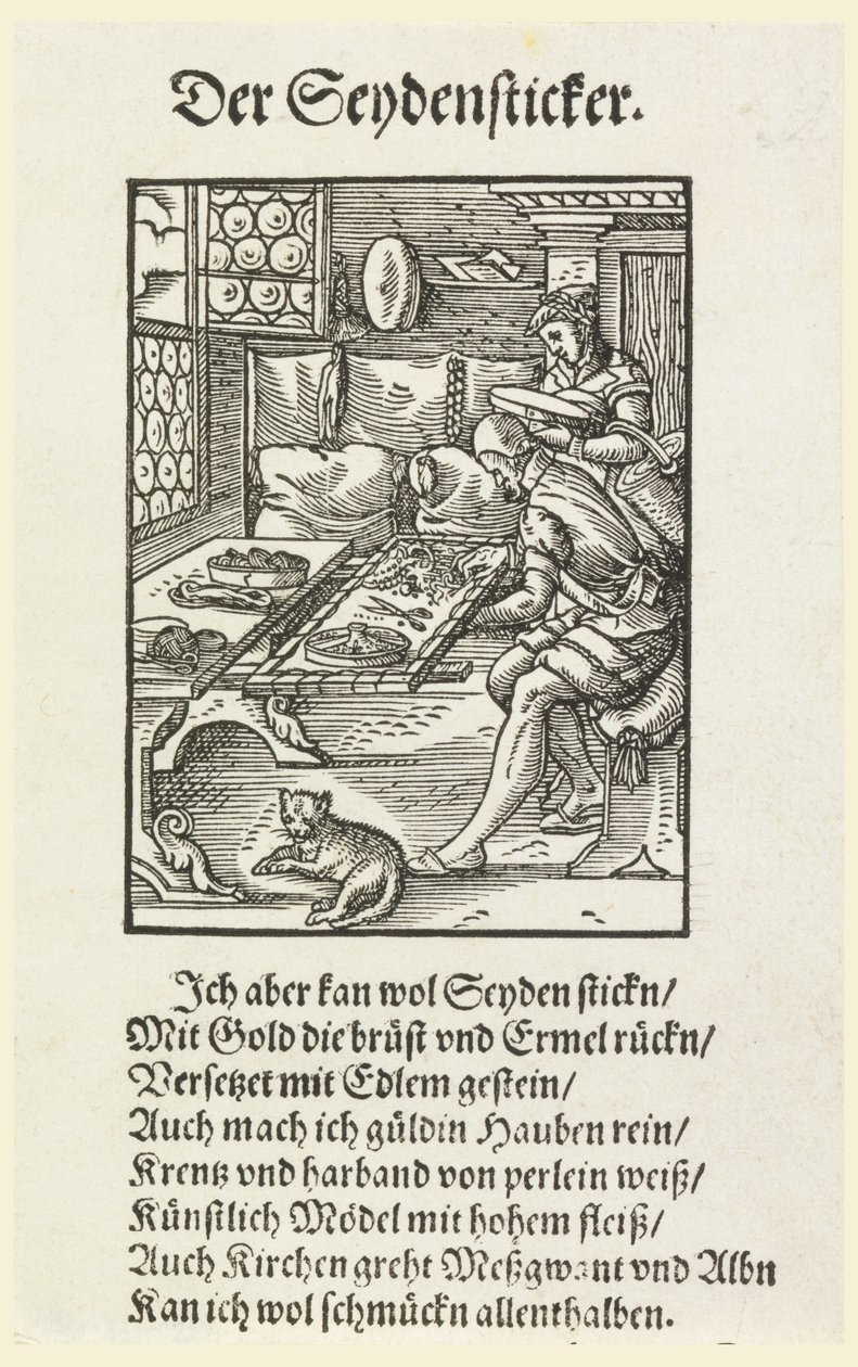Gravure sur bois (fac-similé) : Une brodeuse au travail - Unknown artist