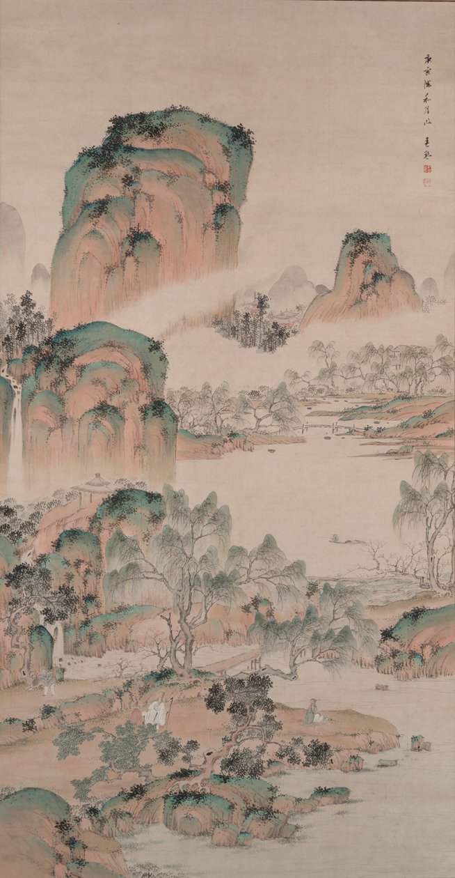 Paysage printanier dans le style bleu-vert - Uragami Shunkin