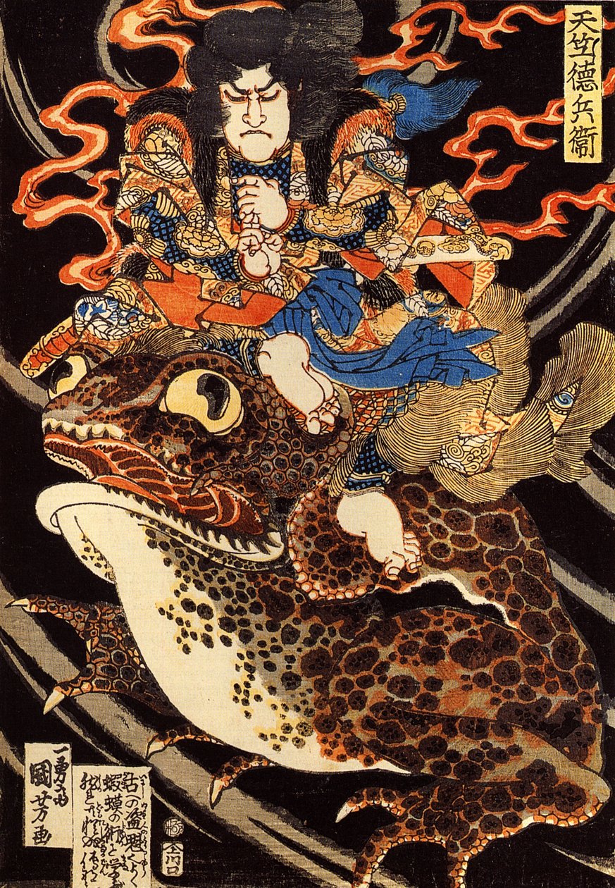 Tenjiku Tokubei chevauchant un crapaud géant - Utagawa Kuniyoshi