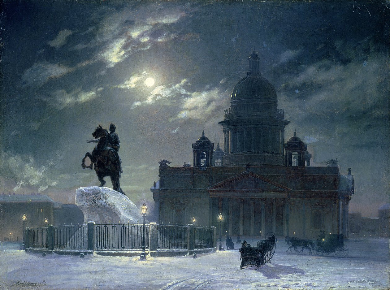Vue du monument à Pierre le Grand sur la place du Sénat, Saint-Pétersbourg, 1870 - Vasilij Ivanovic Surikov