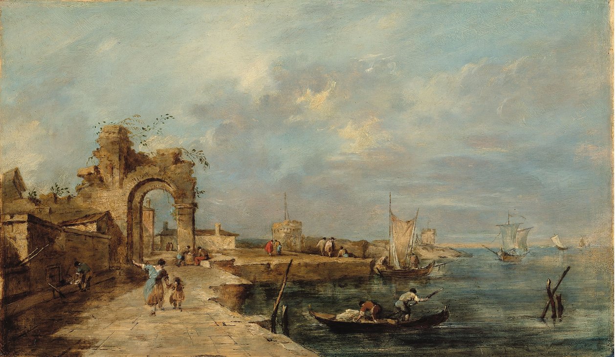 Caprice, avec arche en ruine et port de mer - Venetian School
