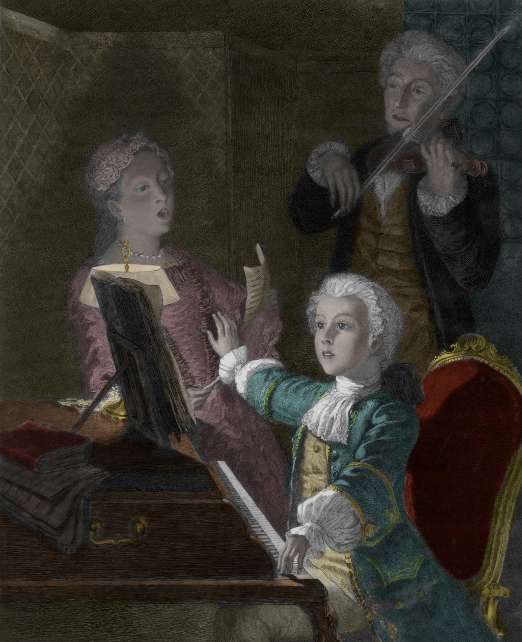 Wolfgang Amadeus Mozart avec son père, Léopold et sa sœur, Marie-Anne - Victor Louis Focillon