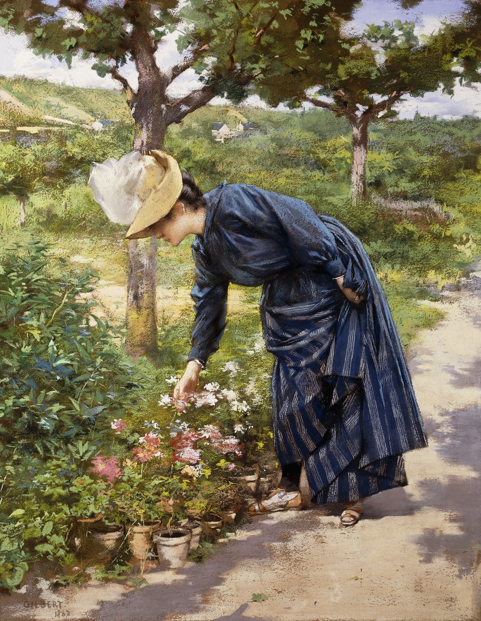 Dame dans un jardin - Victor Gabriel Gilbert