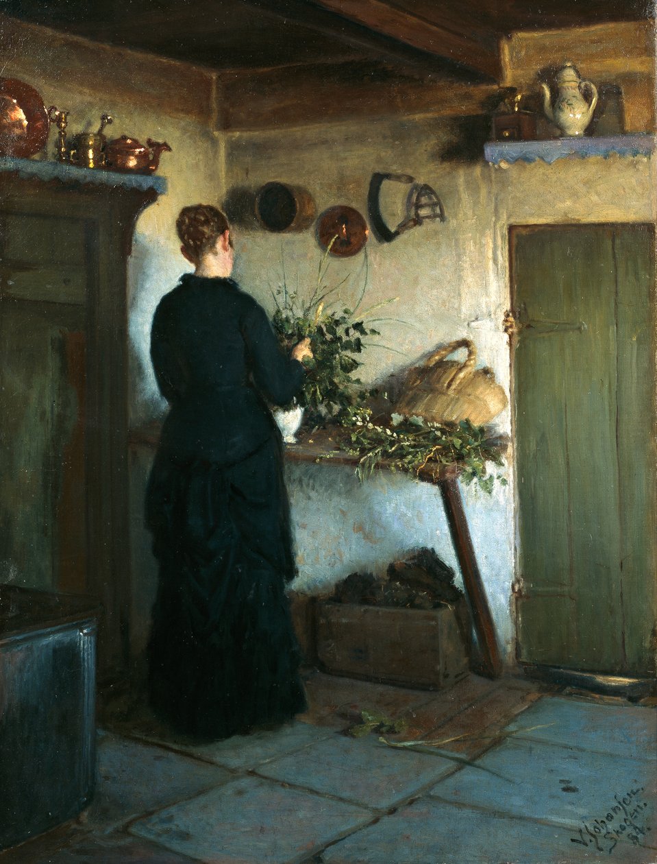 Intérieur de cuisine. La femme de l