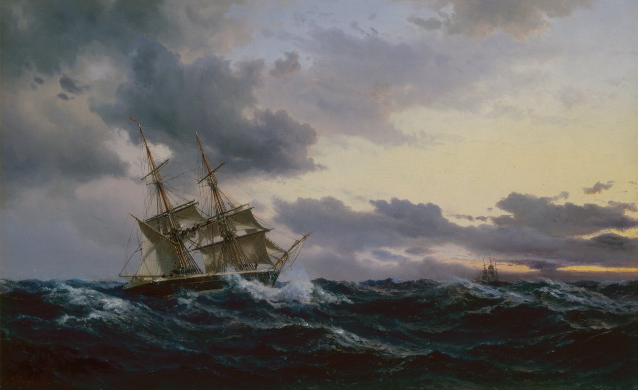 Navires à voile dans une mer orageuse - Vilhelm Melbye