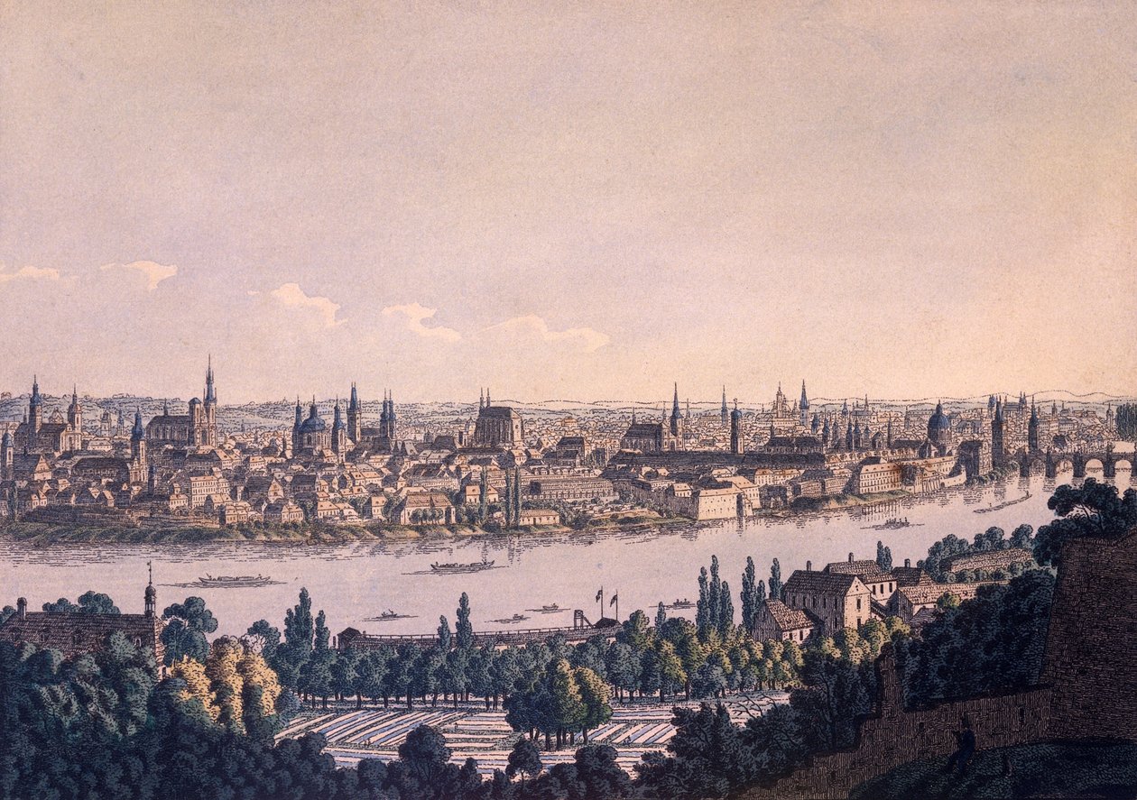 Vieilles et nouvelles villes de Prague (gravure en couleur) - Vincenc Morstadt