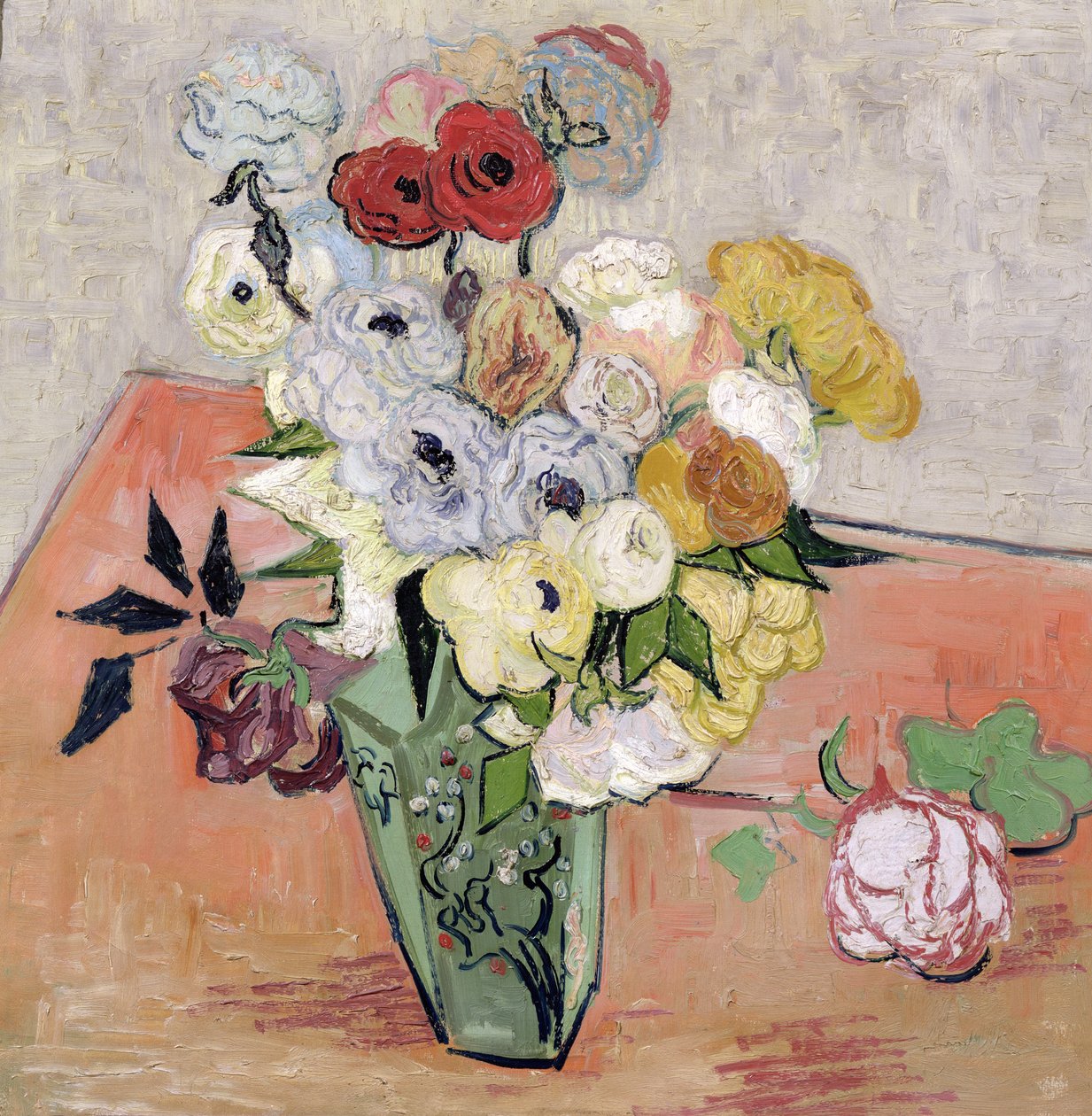 Vase japonais avec des roses et des anémones, 1890 - Vincent van Gogh