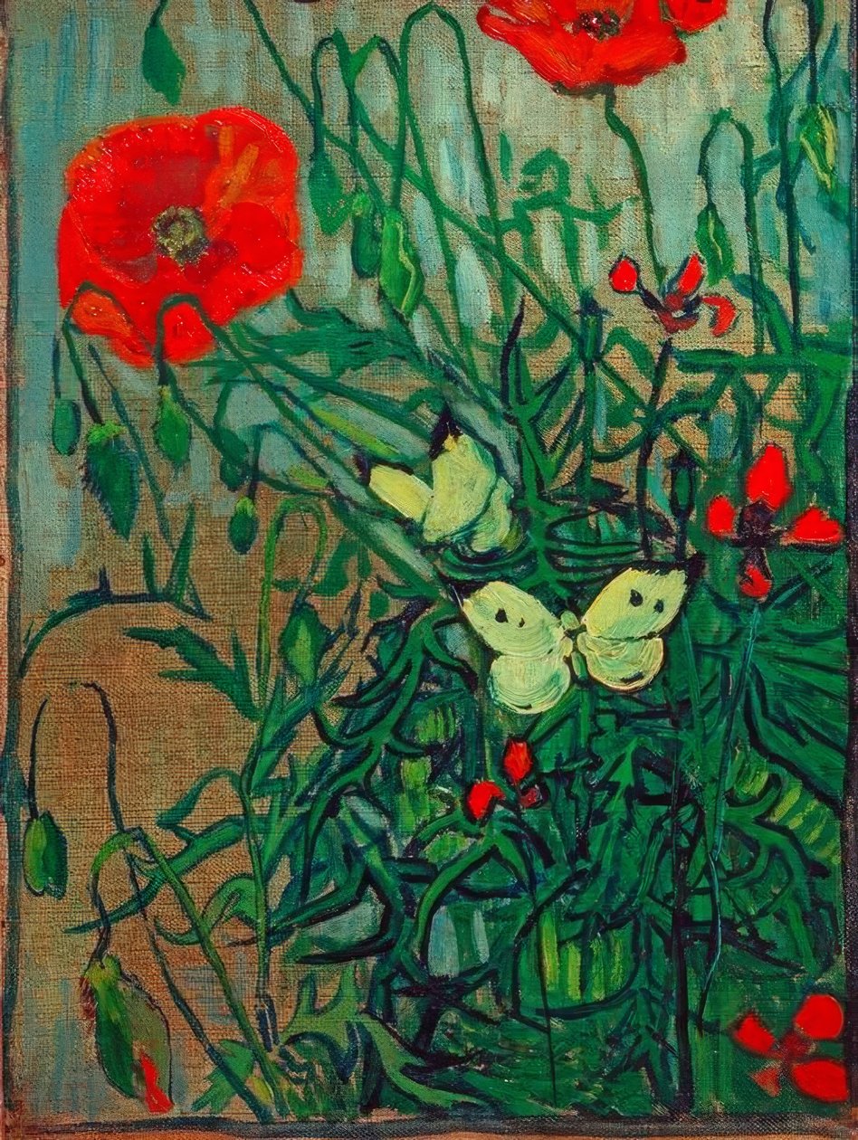 Papillons sur des coquelicots - Vincent van Gogh