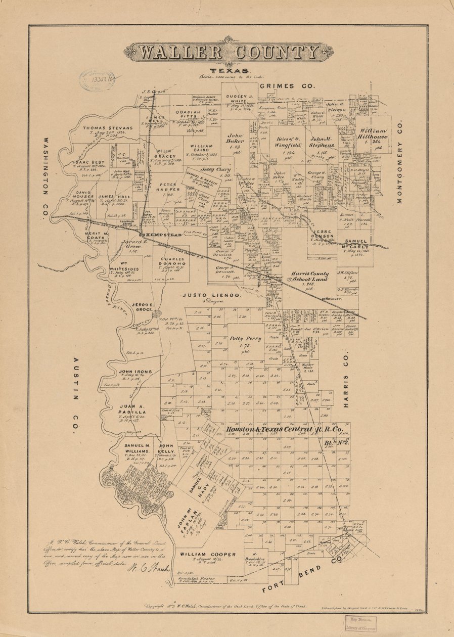 Comté de Waller, Texas. - W. C. Texas. General Land Office; Walsh