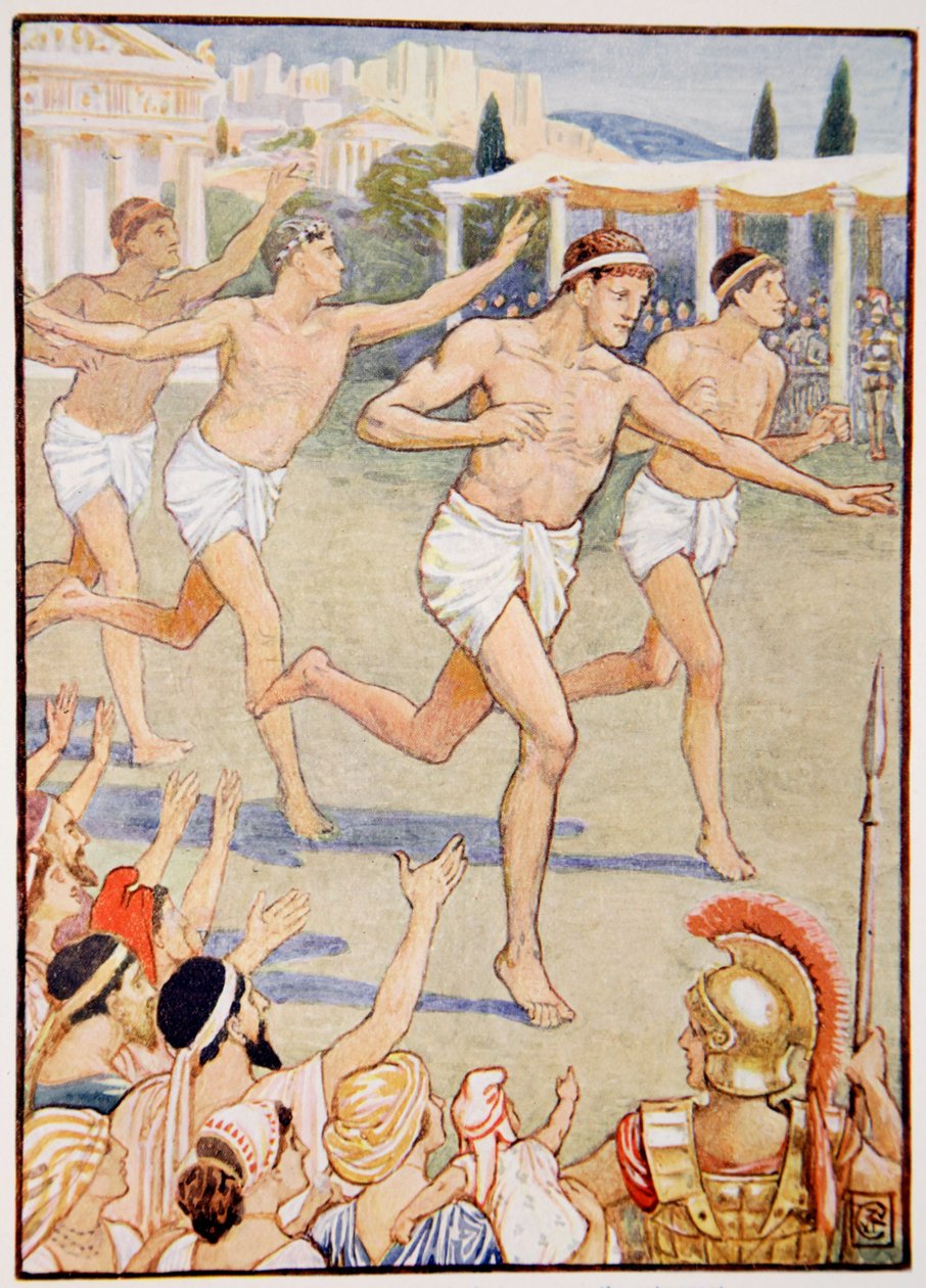 Aux temps les plus anciens, une simple course à pied était le seul événement, illustration de L