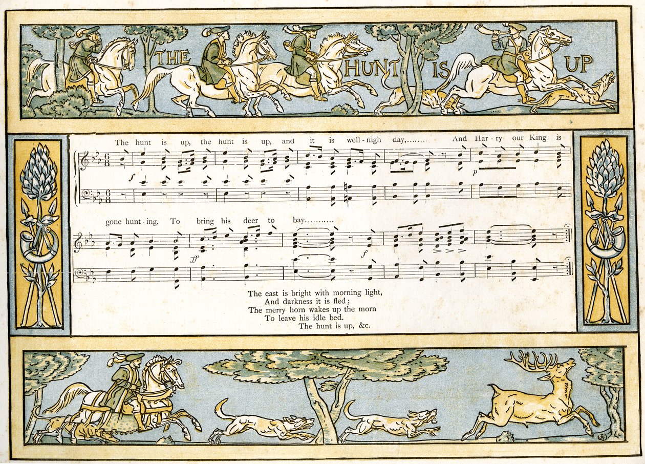 La chasse est ouverte et il est presque jour et Harry notre roi est parti chasser, illustration de chanson de 