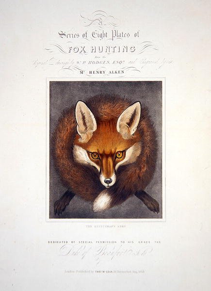 Page de titre de, Une série de huit planches de chasse au renard, dédiée au duc de Beaufort, gravée par Henry Alken (1785-1851), 1833 - Walter Parry after Hodges