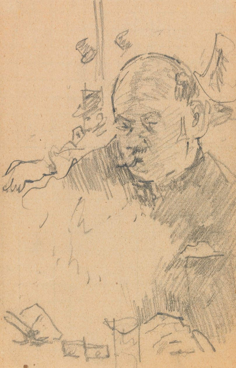 Homme moustachu assis, buvant dans un bar avec deux autres hommes portant des chapeaux - Walter Richard Sickert