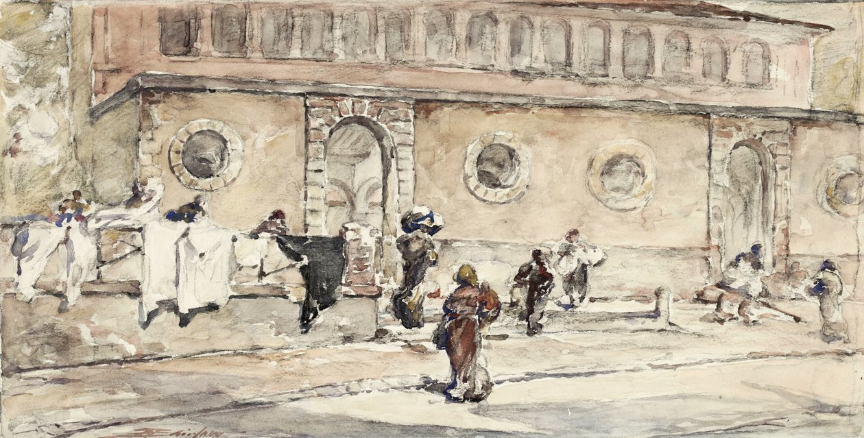 Figures devant un bâtiment espagnol - Walter Shirlaw