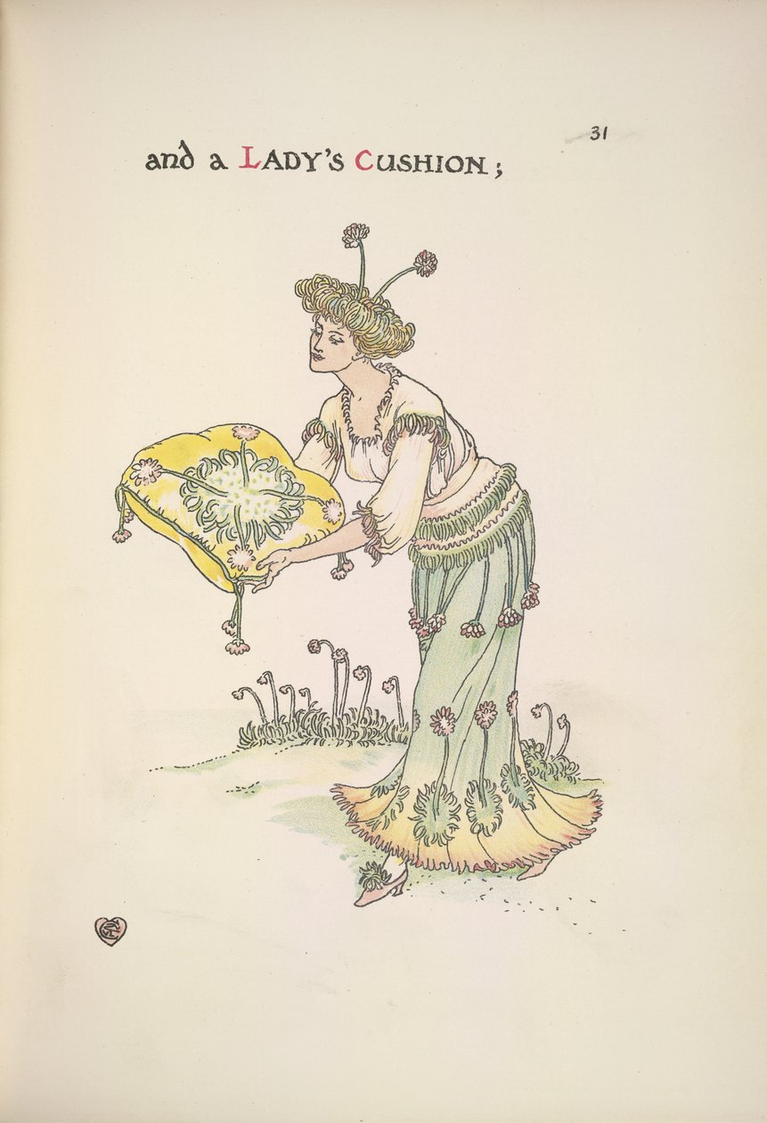 Une dame tenant un coussin - Walter Crane