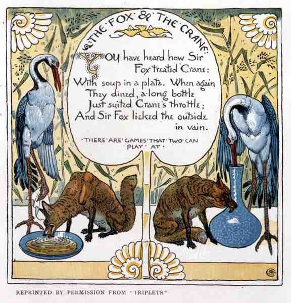 Le renard et la grue, des Triplets - Walter Crane