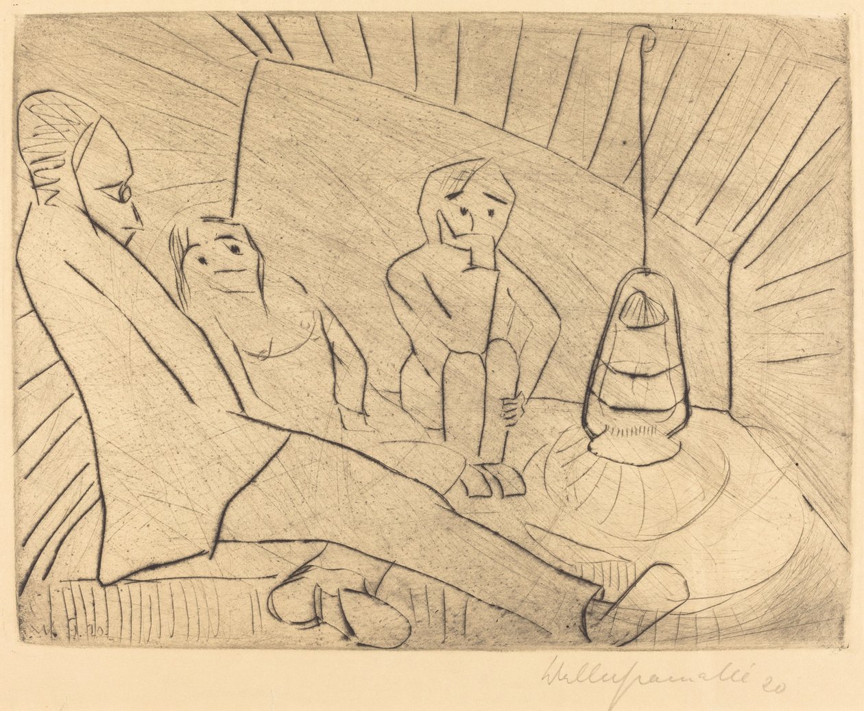 Trois personnes dans un atelier - Walter Gramatte