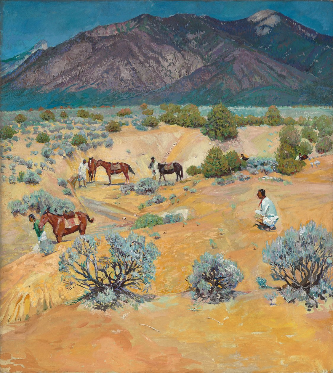 Paysage de Taos avec Indiens - Walter Ufer